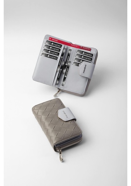 Büyük Boy Desenli Kadın Cüzdan - 65307 - Gri/buz Mavisi