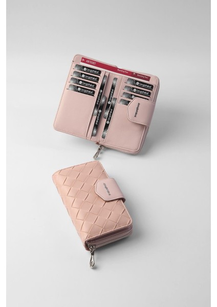 Büyük Boy Desenli Kadın Cüzdan - 65307 - Pudra