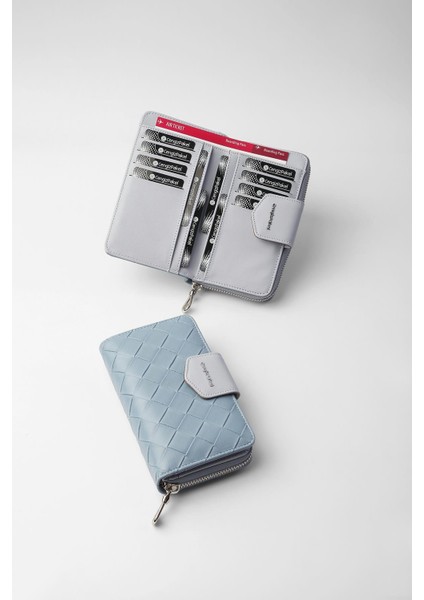 Büyük Boy Desenli Kadın Cüzdan - 65307 - Buz Mavisi
