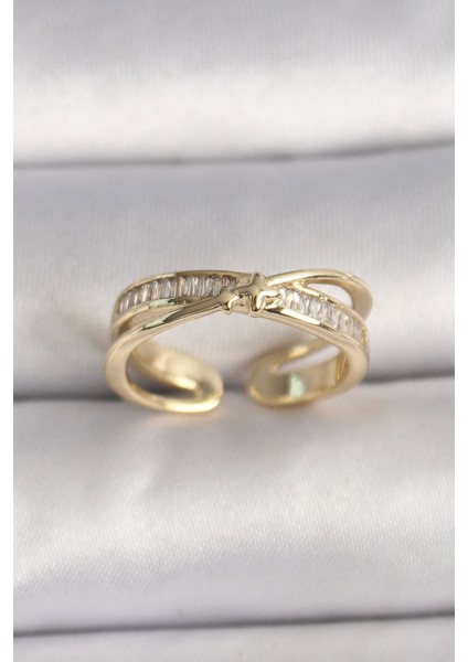 Bfs Pirinç Gold Renk Zirkon Taşlı Yıldız Detaylı Ayarlanabilir Kadın Yüzük