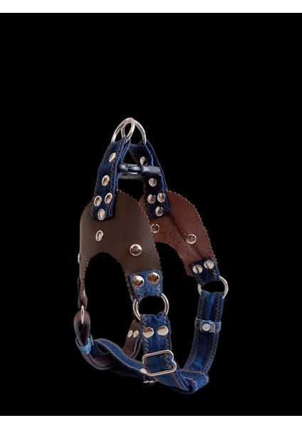 Köpek göğüs tasması orta ırk hakiki deri/kot kombineli göğüs ölçüsü:45-75cm ayarlamalı Gt5-32 modelleri