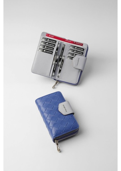 Büyük Boy Desenli Kadın Cüzdan - 65307 - Parlement/buz Mavisi