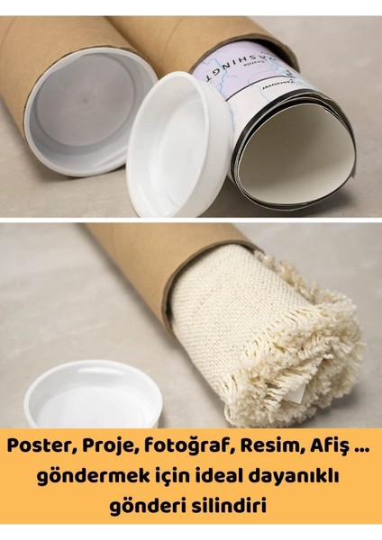 Postüp Kapaklı Silindir Kutu Karton Rulo Gönderi Poster Afiş Harita Tüpü 10 Adet 5 cm x 102 cm