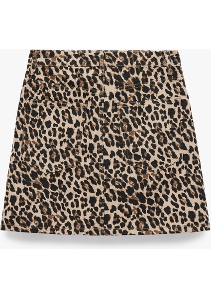 Yüksek Bel Leopar Desenli Taş Detaylı Mini Etek fiyatları