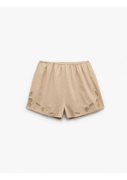 Pamuklu Yüksek Bel Fistolu Brodeli Mini Şort modelleri