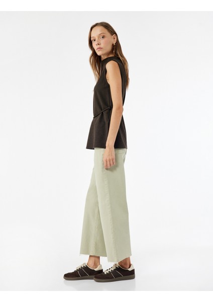 Yüksek Bel Düğmeli Cepli Rahat Kalıp Geniş Paça Denim Pantolon - Culotte Jeans fiyatları