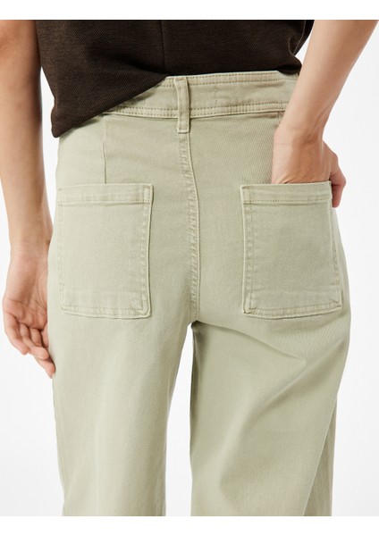 Yüksek Bel Düğmeli Cepli Rahat Kalıp Geniş Paça Denim Pantolon - Culotte Jeans modelleri