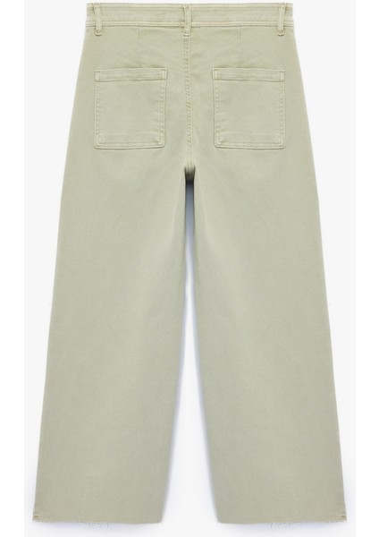 Yüksek Bel Düğmeli Cepli Rahat Kalıp Geniş Paça Denim Pantolon - Culotte Jeans indirimleri