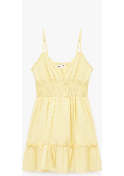 Gipeli V Yaka Katlı Fırfırlı Ip Askılı Viskon Karışımlı Mini Elbise