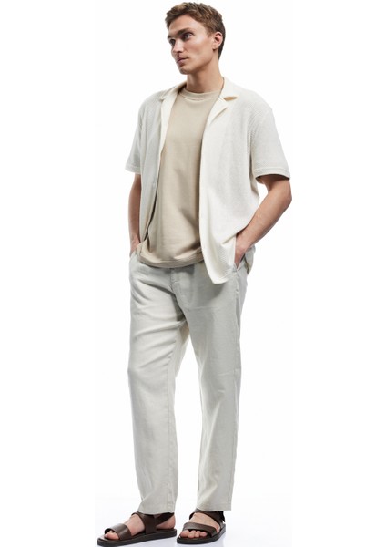 Beli Bağcıklı Düğmeli Cep Detaylı Keten Chino Pantolon