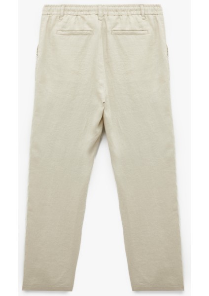 Beli Bağcıklı Düğmeli Cep Detaylı Keten Chino Pantolon fırsatları