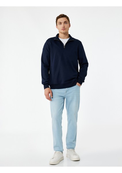 Uzun Kollu Şardonlu Basic Yarım Fermuarlı Sweatshirt fiyatları