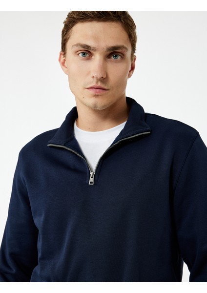 Uzun Kollu Şardonlu Basic Yarım Fermuarlı Sweatshirt modelleri