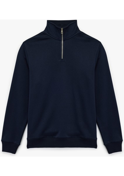 Uzun Kollu Şardonlu Basic Yarım Fermuarlı Sweatshirt fırsatları