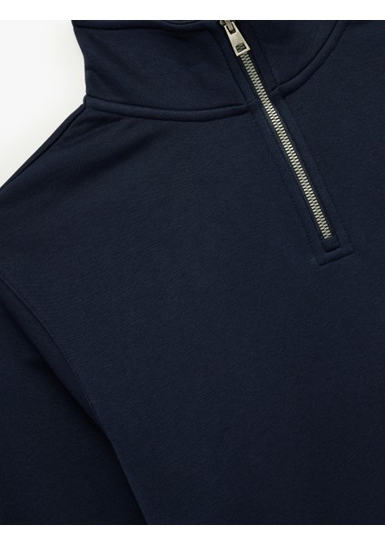 Uzun Kollu Şardonlu Basic Yarım Fermuarlı Sweatshirt