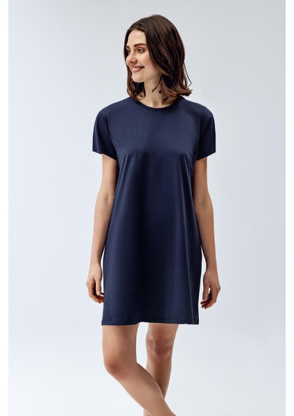 Kadın Kısa Kollu Çan Elbise Lacivert Renk