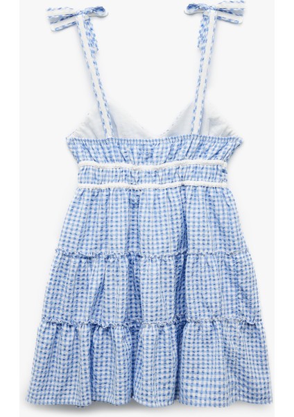 Kolsuz V Yaka Fiyonklu Bağcıklı Pötikareli Mini Elbise fırsatları