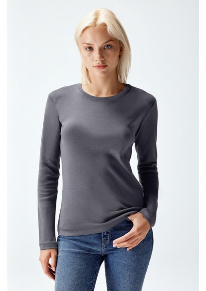 Kadın Uzun Kollu T-Shirt Füme Renk