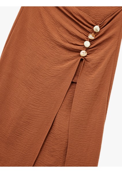 Aerobin Kumaş Drape Detaylı Taşlı Yırtmaçlı Midi Etek modelleri