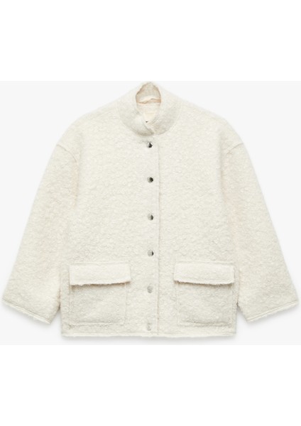 Dik Yaka Uzun Kollu Kapaklı Cepli Bürümcük Ceket