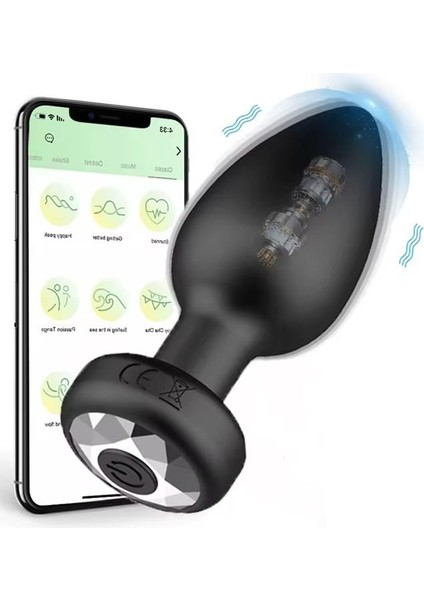 Telefon Kontrollü Uygulamalı USB Şarjlı Anal Plug Tıkaç Güçlü Titreşimli Bluetoothlu Uyumlu Vibratör