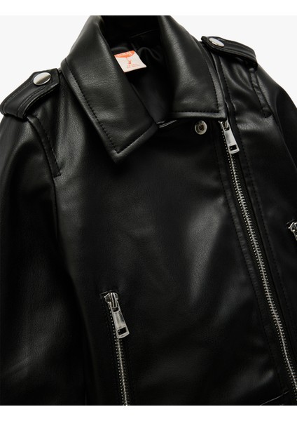 Fermuarlı Suni Deri Cep Detaylı Biker Ceket modelleri