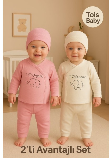 2 Li Avantajlı Set Hediyelik Organik Hastahane Çıkışı Bebek Takımı 0-3 Ay