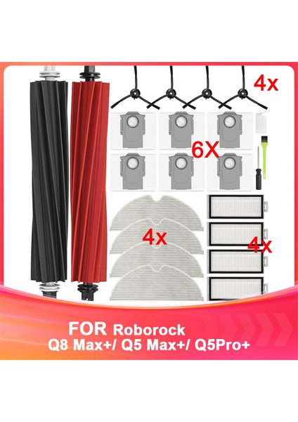 Roborock Q8 Max+/ Q5 Max+/ Q5PRO+ Robot Süpürge Için Aksesuar Seti Ana Yan Filtreler Paspas Pedleri Toz Torbaları (Yurt Dışından)
