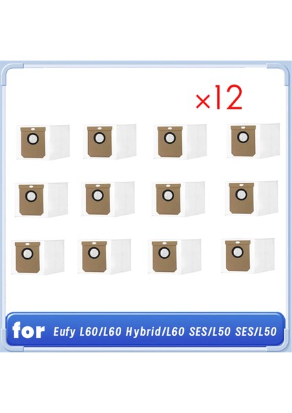 Eufy L60/L60 HIBRIT/L60 SES/L50 SES/L50 Kendiliğinden Boşalan Robot Süpürge Için 12 Adet Toz Torbası Ultra Dayanıklı Aksesuarlar (Yurt Dışından)