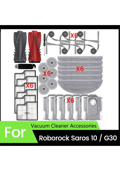 Roborock Saros 10 Robot Süpürge Için 34 Parça Aksesuar Seti Çift Ana Fırça Yan Fırçalar Hepa Filtreler Paspas Giysiler Toz Torbaları (Yurt Dışından)