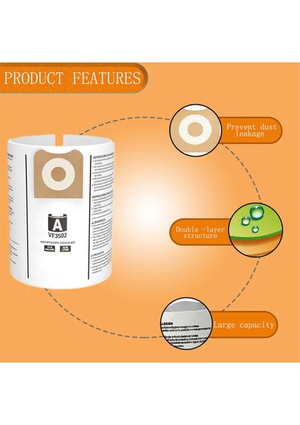 23743 VF3502 Vakum Torbaları, Sert 12-16 Galon Islak Kuru Vakumlar, Toz Toplama Torbaları WD1950 WD1956 WD1850 ile Uyumlu (Yurt Dışından) fiyatları