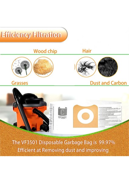 23743 VF3502 Vakum Torbaları, Sert 12-16 Galon Islak Kuru Vakumlar, Toz Toplama Torbaları WD1950 WD1956 WD1850 ile Uyumlu (Yurt Dışından) fırsatları