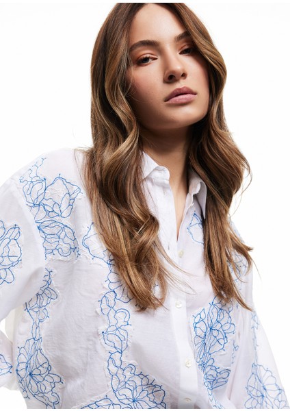 Pamuklu Uzun Kollu Gömlek Yaka Işlemeli Çiçekli Tunik fiyatları