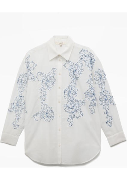 Pamuklu Uzun Kollu Gömlek Yaka Işlemeli Çiçekli Tunik modelleri