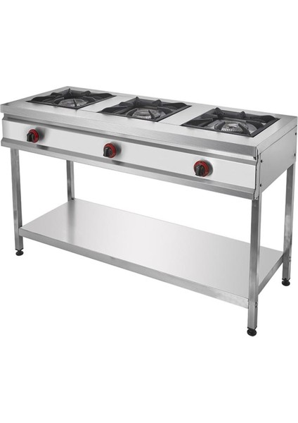 CEJ25(L) Ayaklı Taban Raflı Lokanta Ocağı, 3 Gözlü, Doğalgazlı