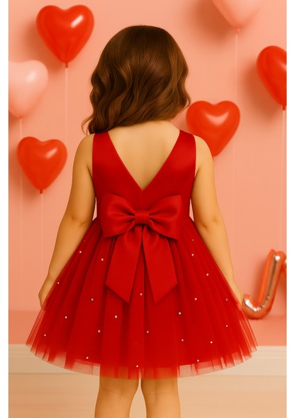 Kız Çocuk Kırmızı Anvelop Yaka Eteği Incili Kırmızı Mezuniyet Doğum Günü Elbise fiyatları