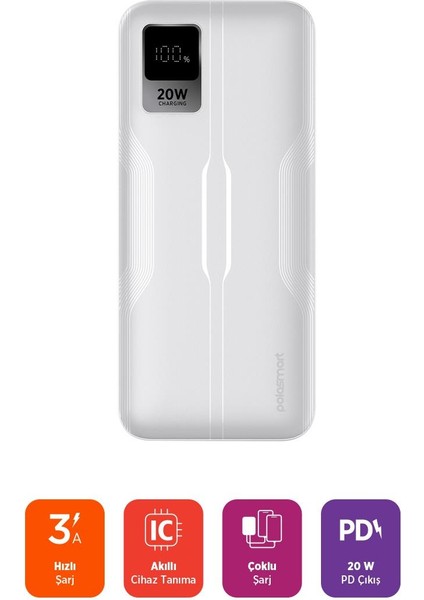 PSM130 Taşınabilir 20W Pd Çıkışı Dijital Göstergeli Şarj Cihazı Powerbank 10.000 Mah Beyaz fırsatları