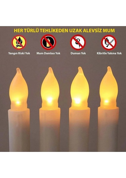 Dekoratif LED Mum Titreyen 12 Adet Alevsiz Konik Şekilli Uzaktan Kumandalı modelleri