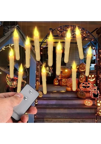Dekoratif LED Mum Titreyen 12 Adet Alevsiz Konik Şekilli Uzaktan Kumandalı indirimleri