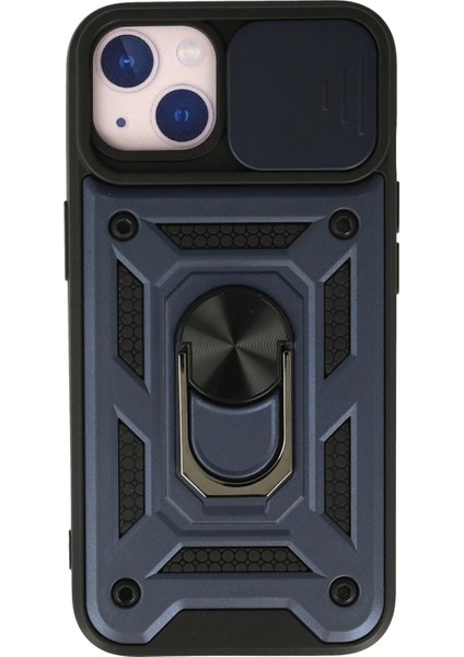 iPhone 13 Kılıf Pars Lens Yüzüklü Silikon - LACIVERT-(5796)