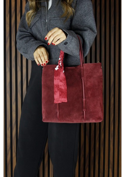 Bordo Hakiki Dana Süet Manyetik Kapaklı Fermuarlı Iç Cepli Askılı Büyük Boy Günlük Omuz Çantası fiyatları