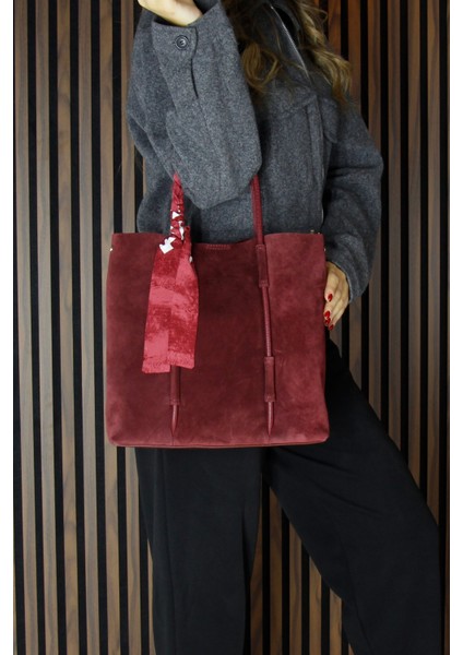 Bordo Hakiki Dana Süet Manyetik Kapaklı Fermuarlı Iç Cepli Askılı Büyük Boy Günlük Omuz Çantası modelleri