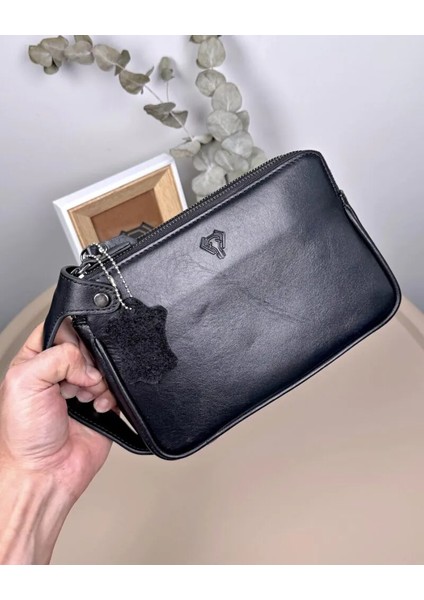 Hakiki Deri El Tutmalı Çift Fermuarlı Erkek El Çantası 2101