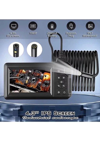 VTN-008 Ekranlı Çift Kameralı 10 mt Sert Kablo Yılan Endoskop Kamera 8 mm 4.3 Inc modelleri