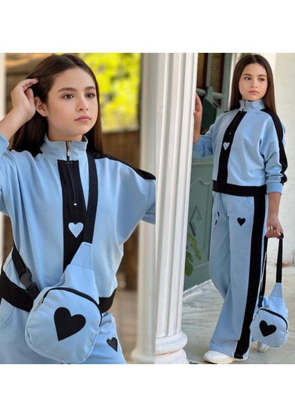 Kız Çocuk Kalplı Nakışlı 3lü Çantalı Takım 4-16 Yaş 12121