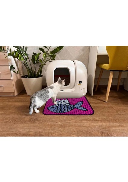 Elekli Tuvalet Önü Desenli Kedi Kumu Paspası | 45X60 cm Kum Toplayıcı Mat