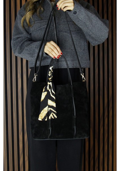 Siyah Hakiki Dana Süet Manyetik Kapaklı Fermuarlı Iç Cepli Askılı Büyük Boy Günlük Omuz Çantası fırsatları