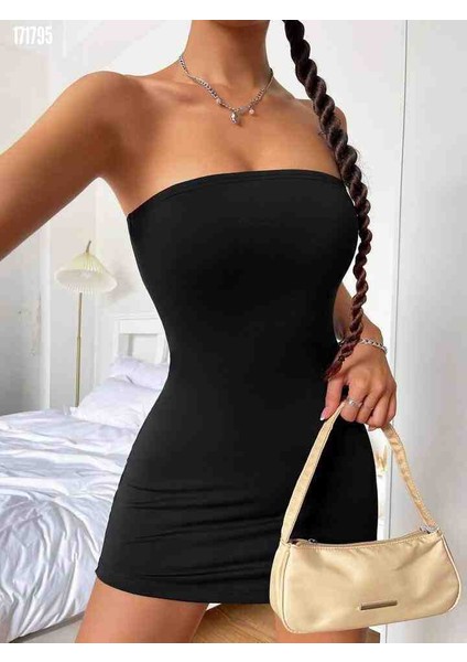 Kadın Straplez Mini Elbise, Kırmızı Gül Figürlü Kolye Hediye fiyatları