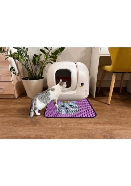 Elekli Tuvalet Önü Desenli Kedi Kumu Paspası | 45X60 cm Kum Toplayıcı Mat