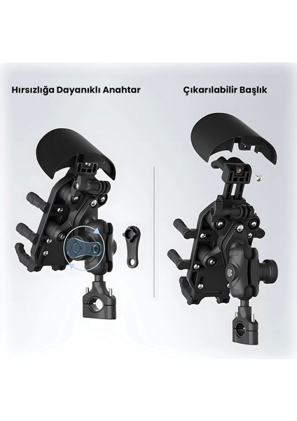 Gidon Bağlantılı Güneş ve Yağmur Korumalı 360° Derece Ayarlanabilir Motosiklet Bisiklet Telefon Tutucu modelleri
